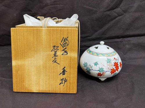 濁手紅葉文香炉 十四代酒井田柿右衛門